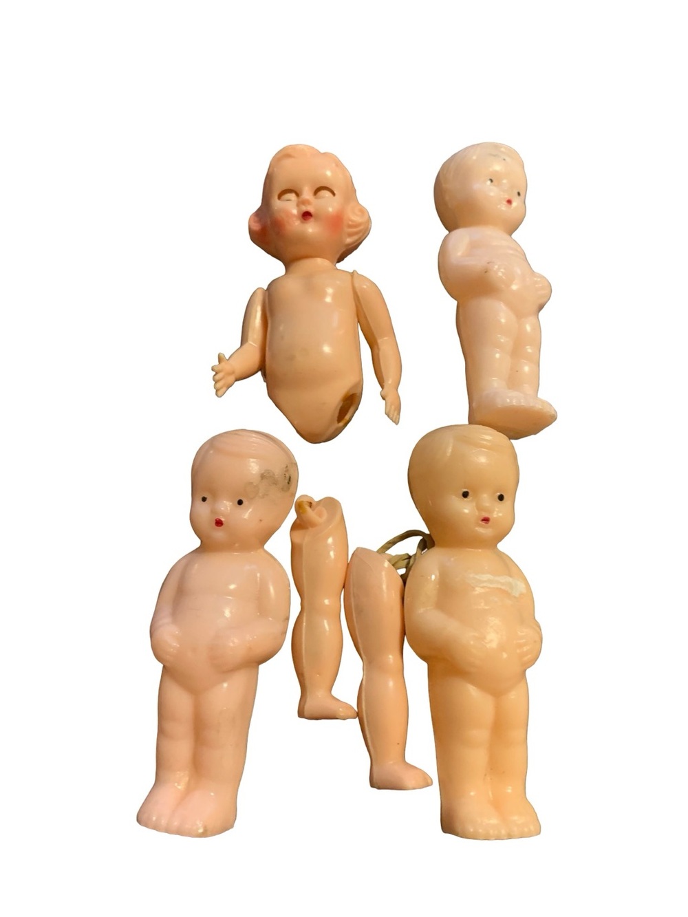 Vintage Celluloid Dolls Lot Of 4 One Has Sleepy Eyes Legs Included 3”